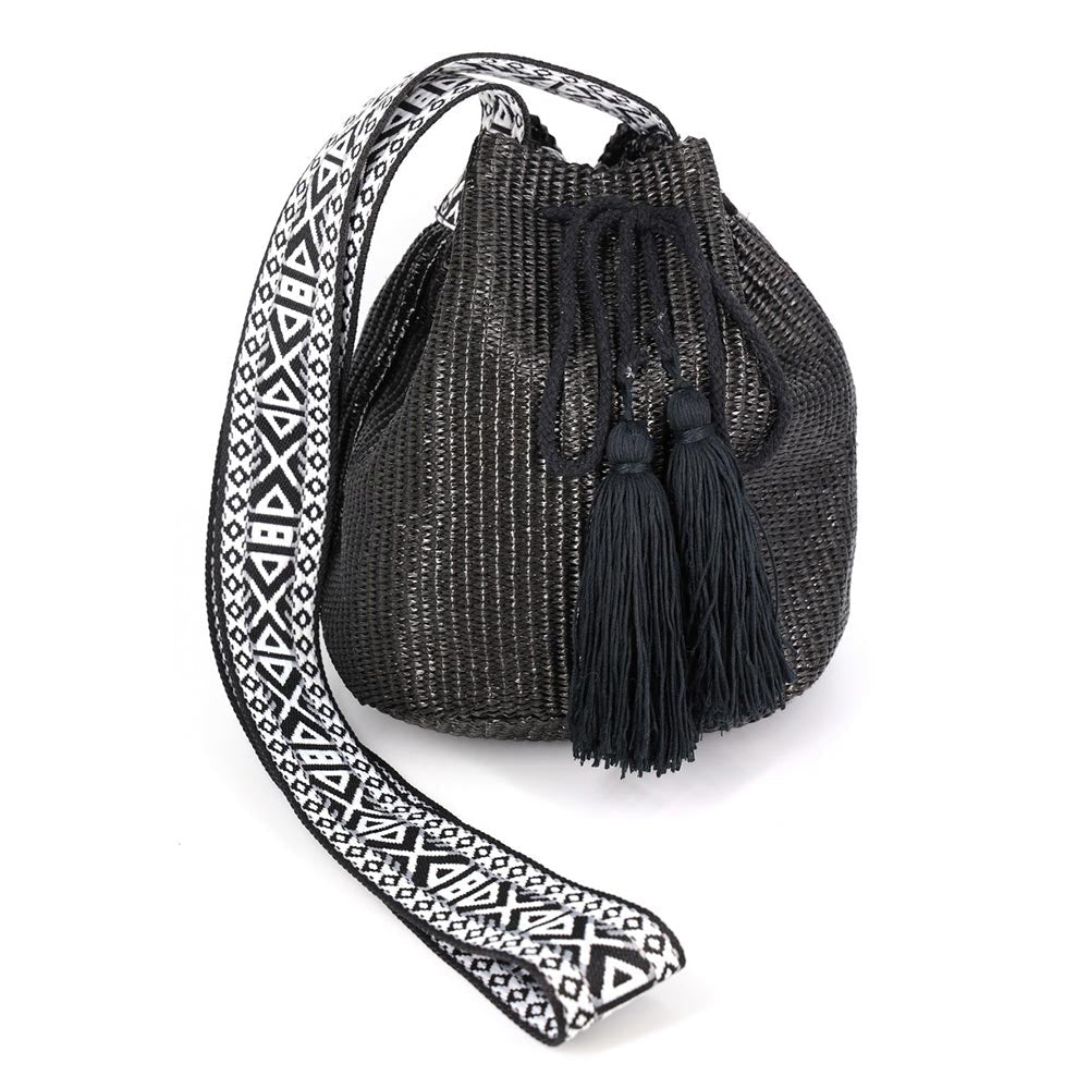 Solid Bucket Bag With Aztec Strap