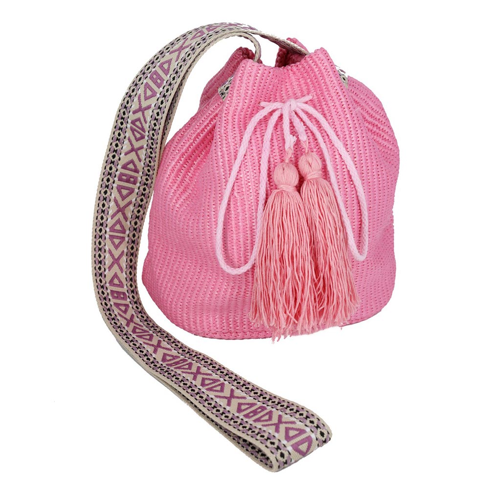 Solid Bucket Bag With Aztec Strap