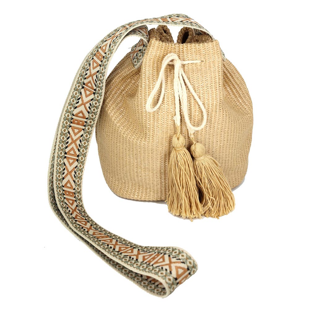 Solid Bucket Bag With Aztec Strap