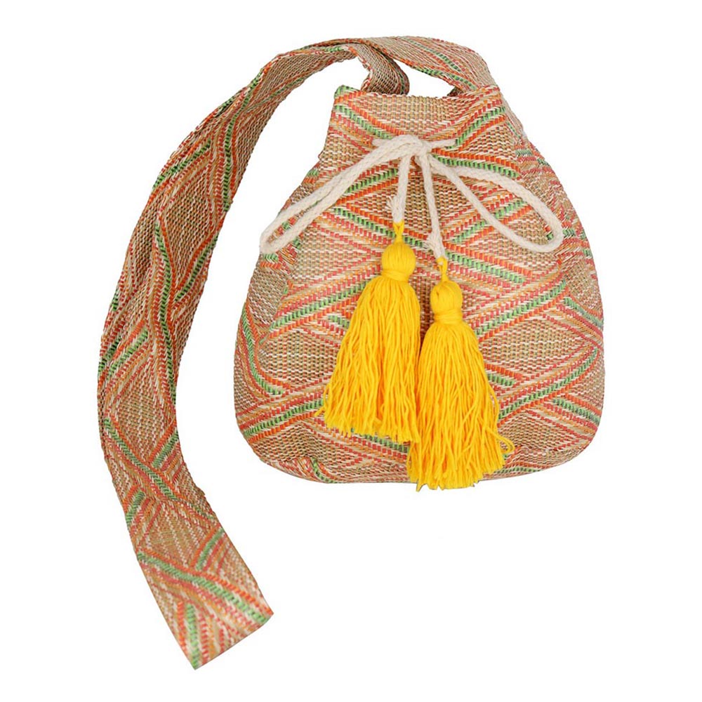 Solid Bucket Bag With Aztec Strap