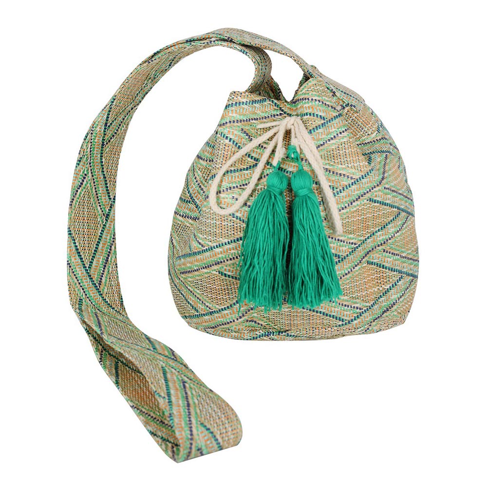Solid Bucket Bag With Aztec Strap