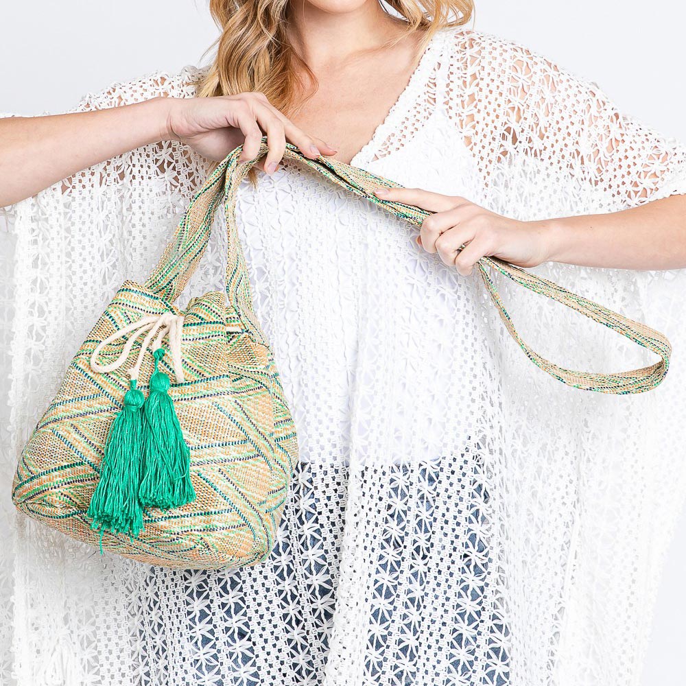 Solid Bucket Bag With Aztec Strap