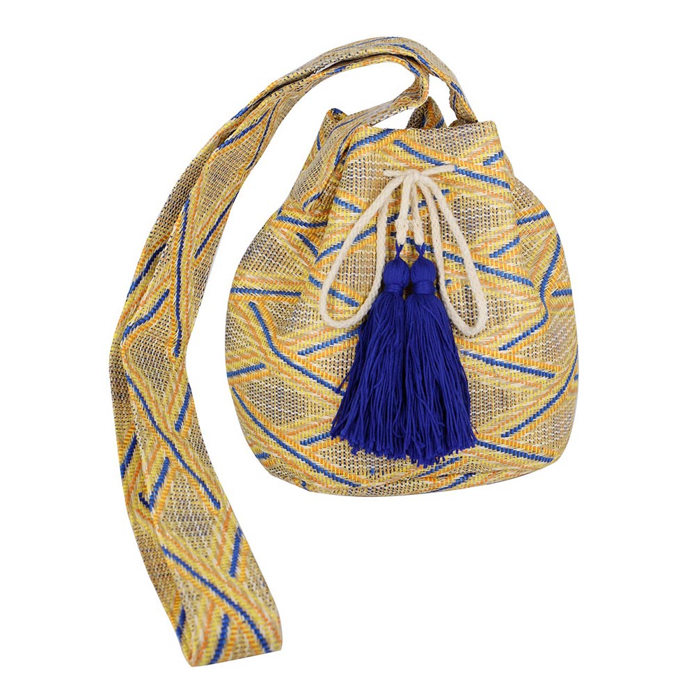 Solid Bucket Bag With Aztec Strap