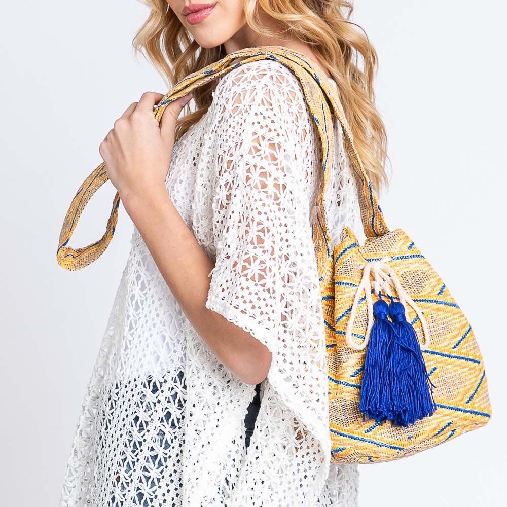Solid Bucket Bag With Aztec Strap
