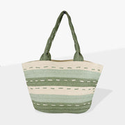 Striped Pattern Dotted line Detail Straw Bag