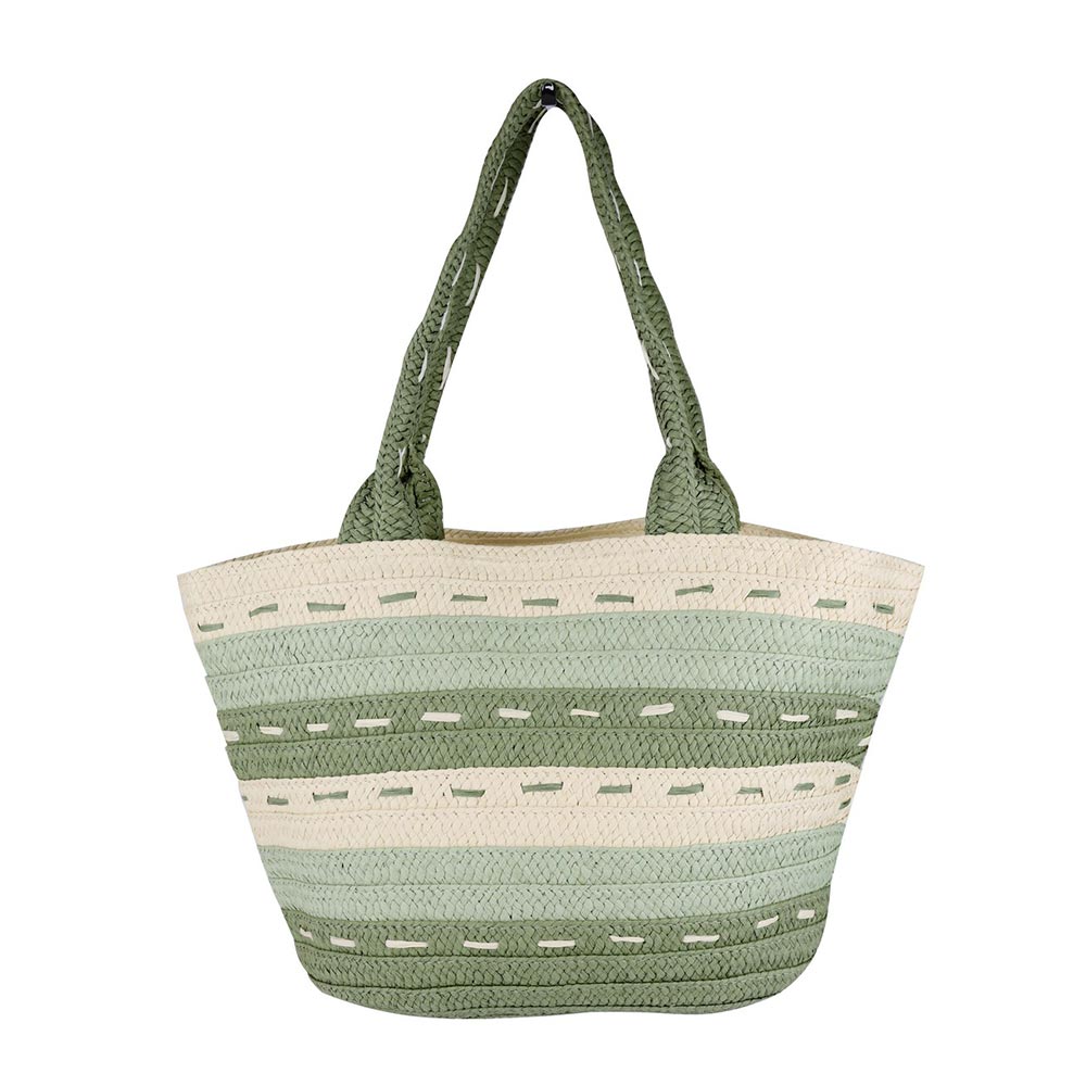 Striped Pattern Dotted line Detail Straw Bag