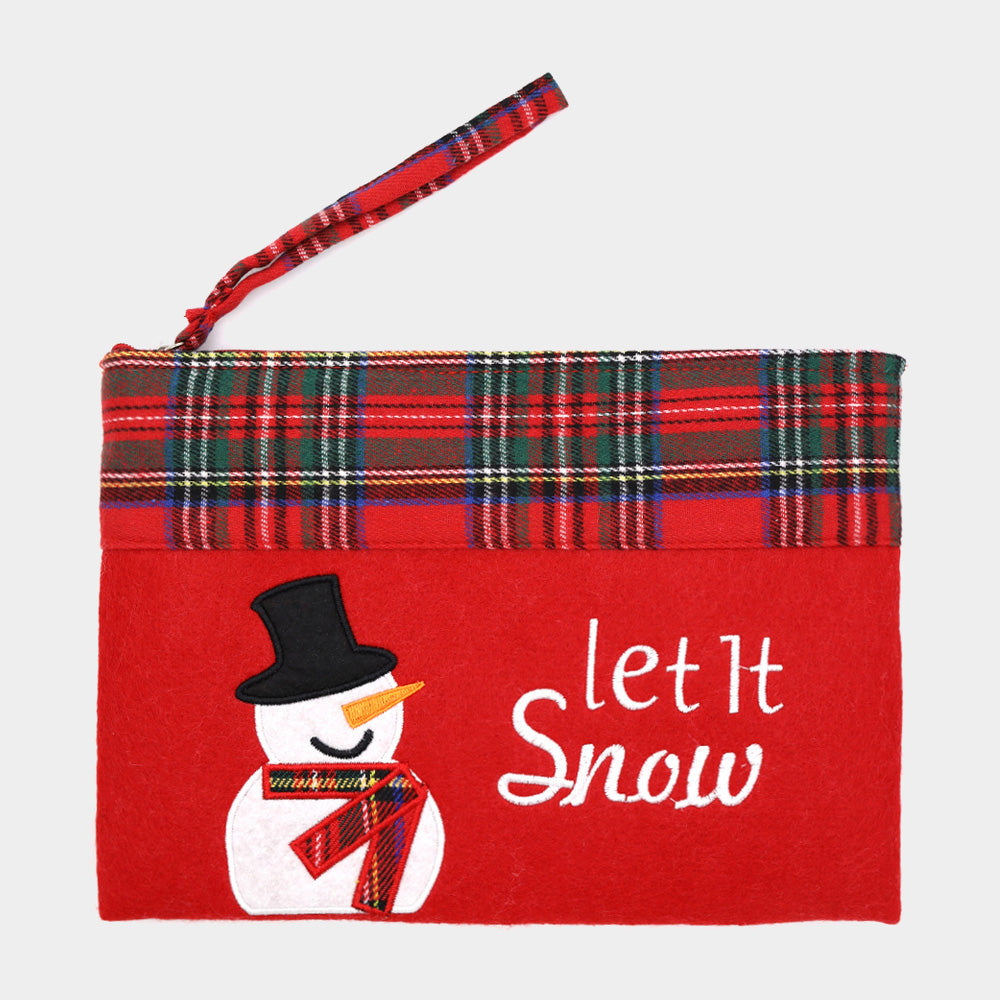 Let it Snow Letter Snowman Christmas Pouch Bag