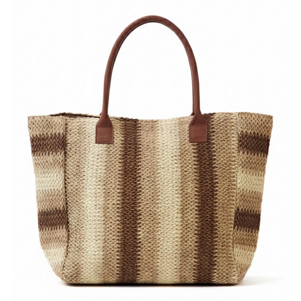Natural Multi Color Stripe Straw Tote Bag