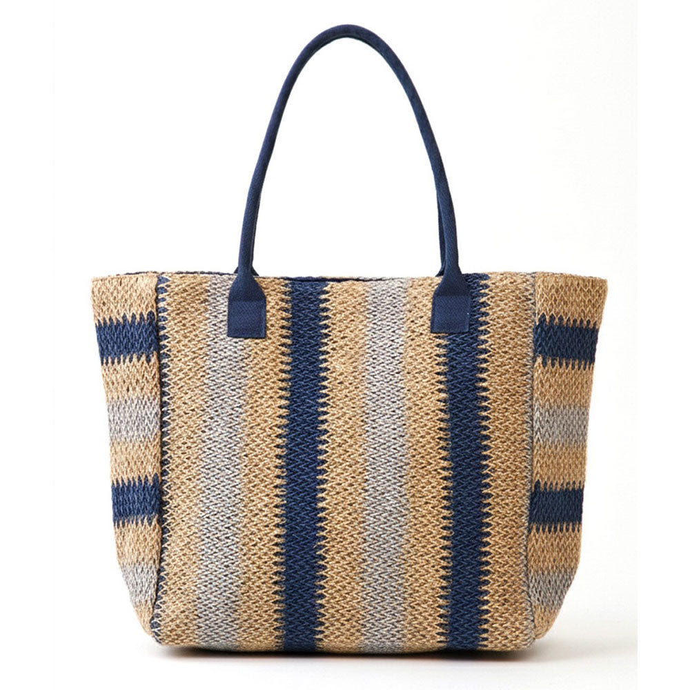 Natural Multi Color Stripe Straw Tote Bag