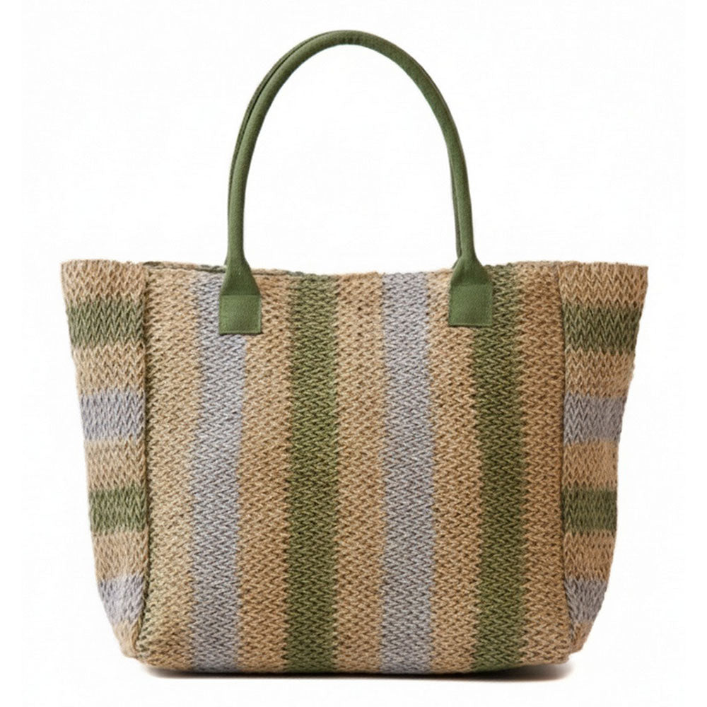Natural Multi Color Stripe Straw Tote Bag