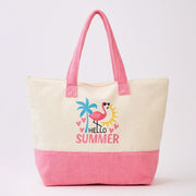 HELLO SUMMER Message Flamingo Graphic Printed Terry Tote Bag