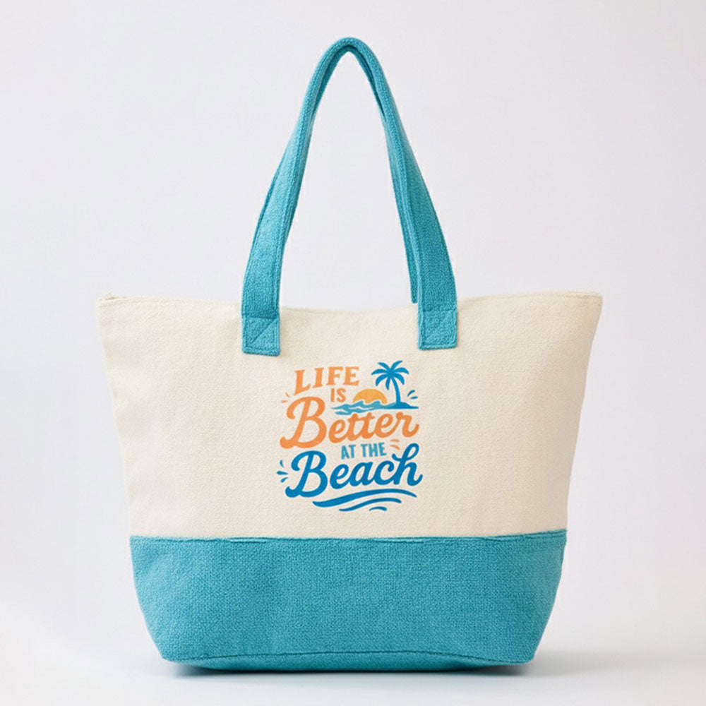 LIFE IS BETTER AT THE BEACH Message Terry Tote Bag