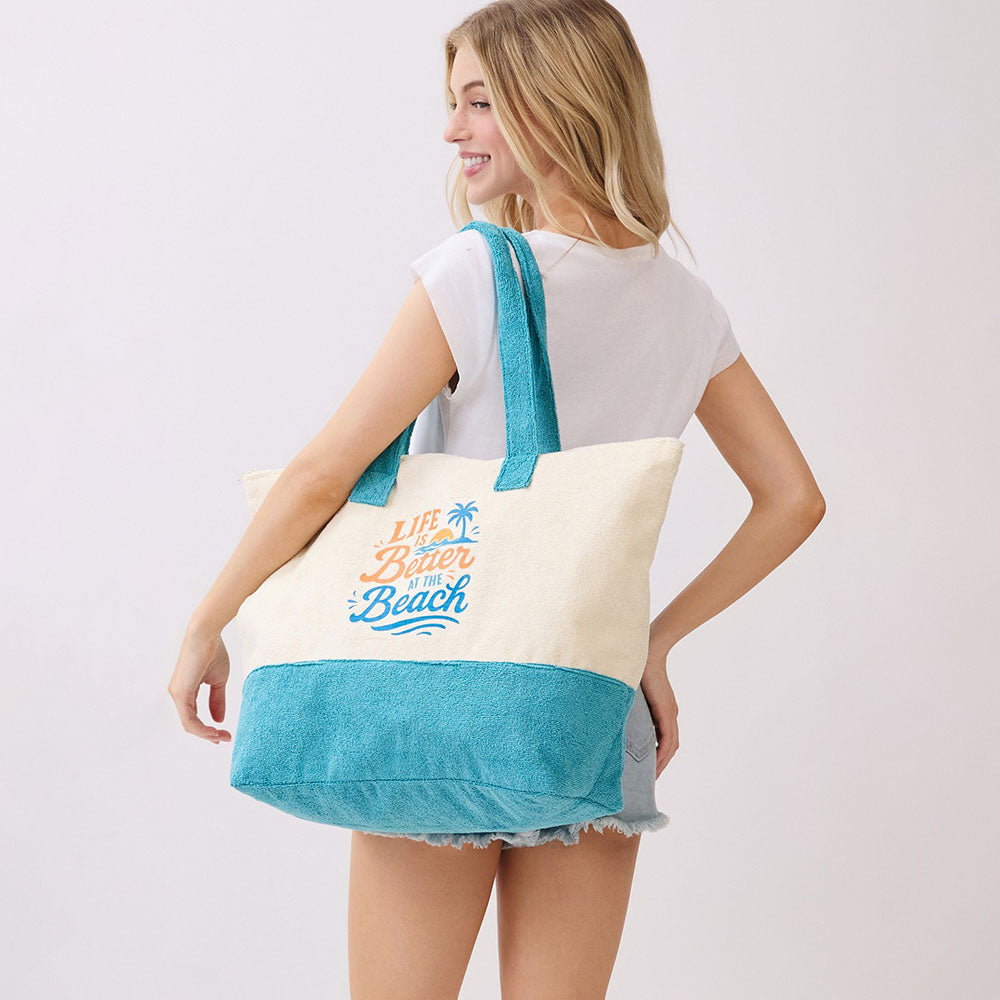 LIFE IS BETTER AT THE BEACH Message Terry Tote Bag