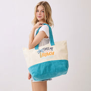 TAKE ME TO THE BEACH Message Palm Tree Graphic Printed Terry Tote Bag