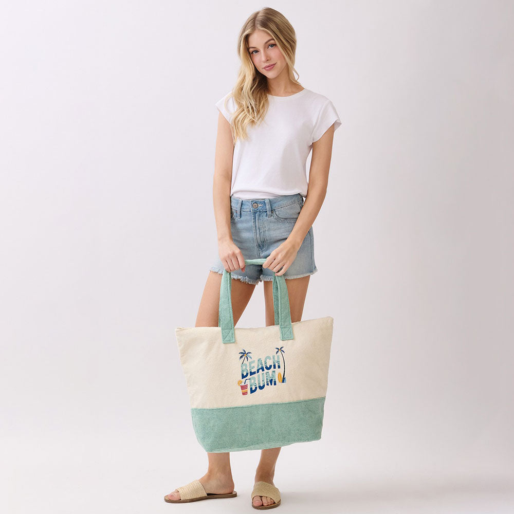 BEACH BUM Message Terry Tote Bag