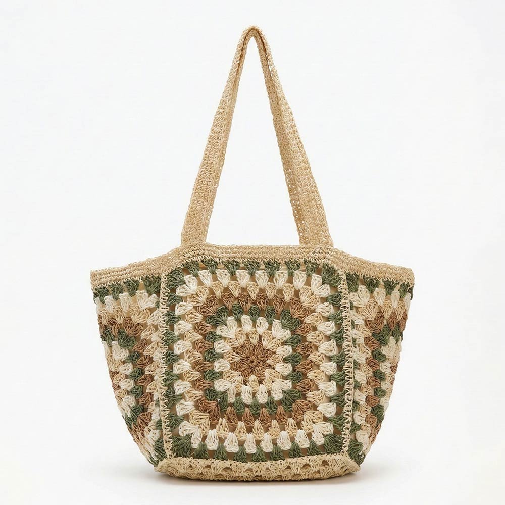 Vintage Granny Square Crochet Summer Tote Bag