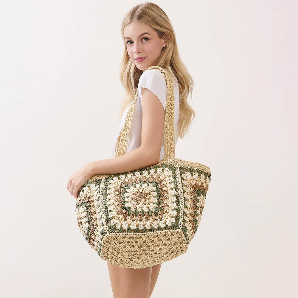 Vintage Granny Square Crochet Summer Tote Bag