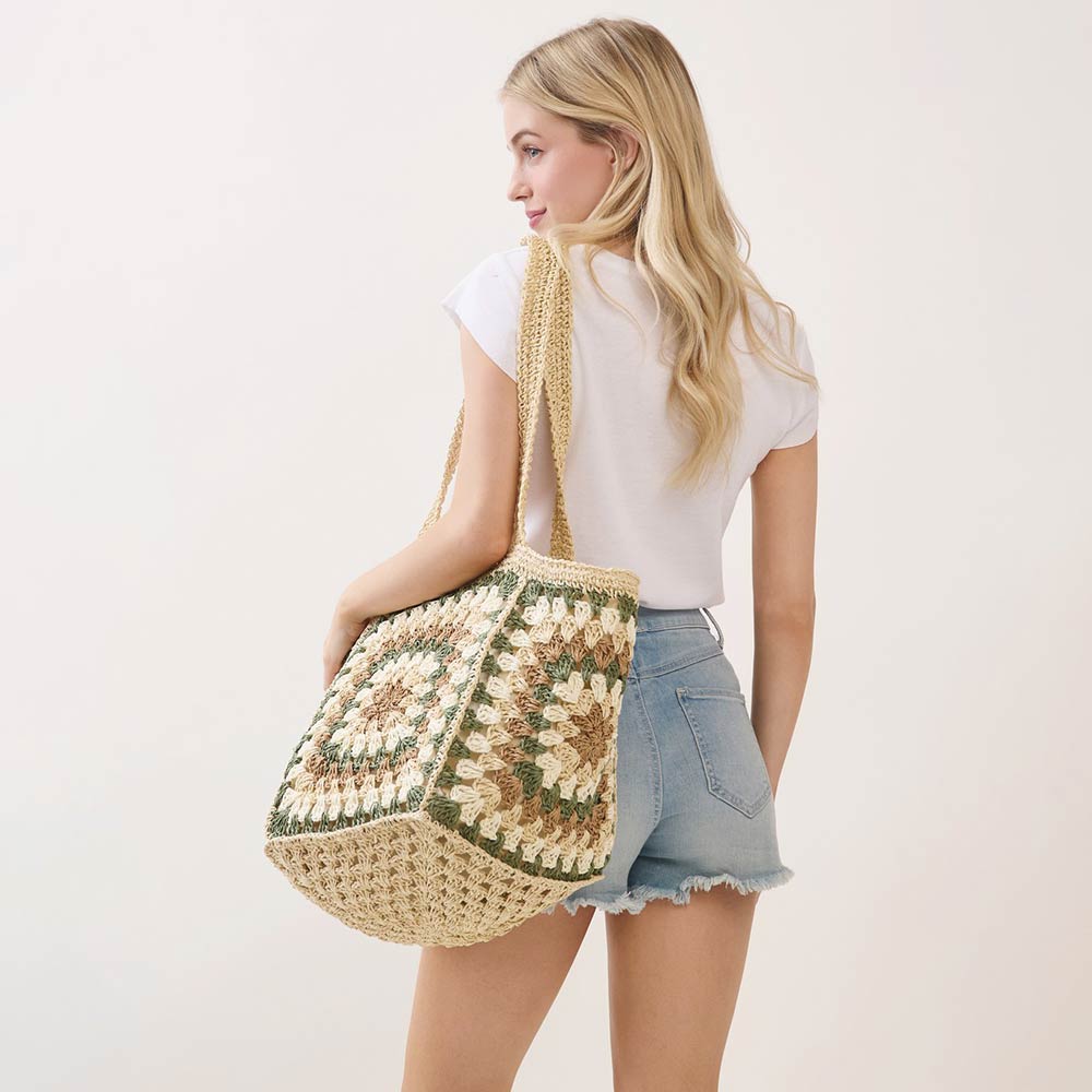 Vintage Granny Square Crochet Summer Tote Bag