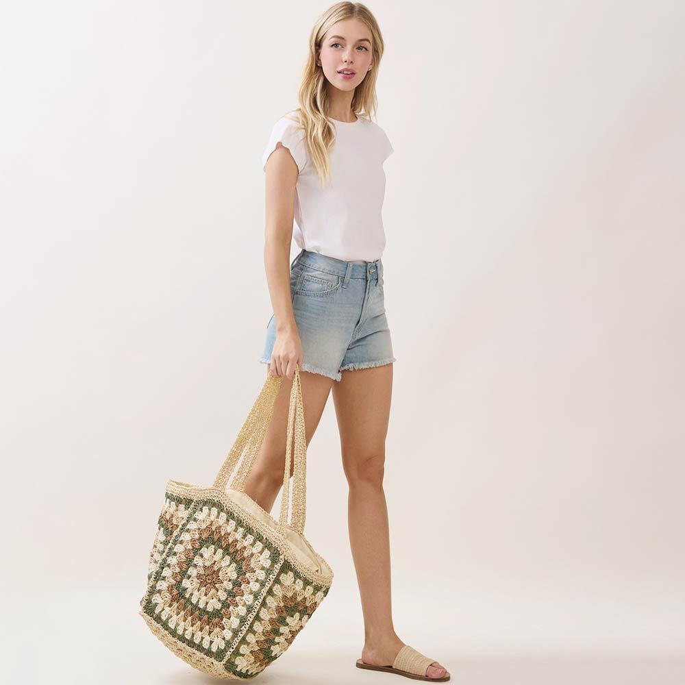 Vintage Granny Square Crochet Summer Tote Bag