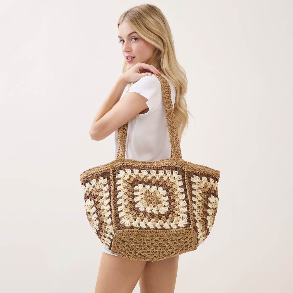 Vintage Granny Square Crochet Summer Tote Bag