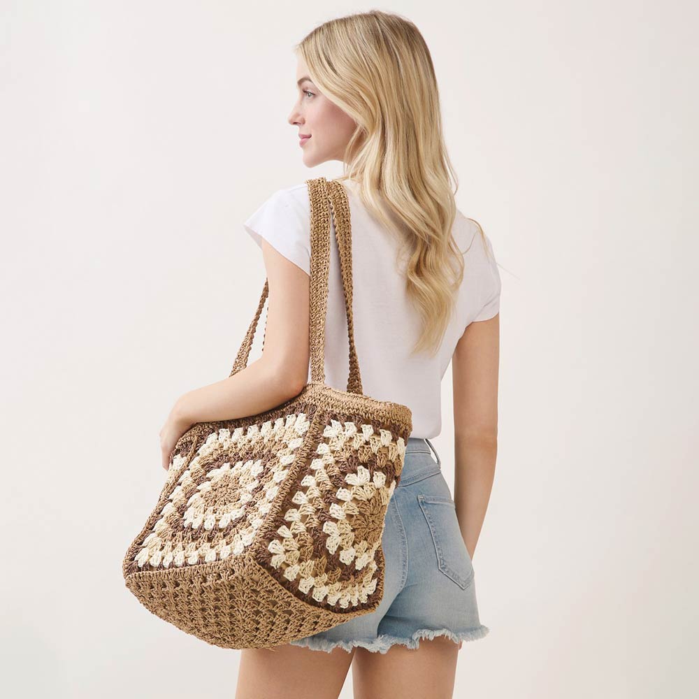 Vintage Granny Square Crochet Summer Tote Bag