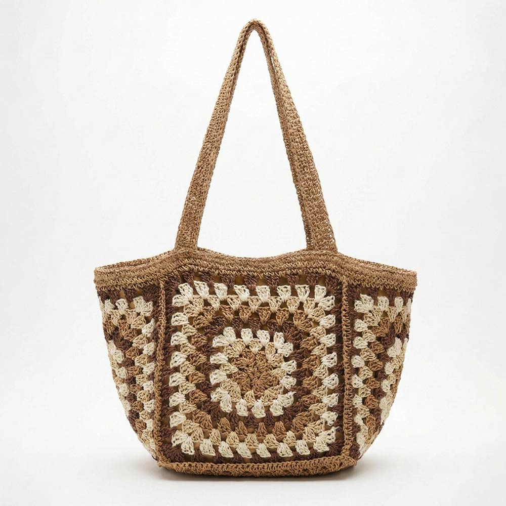 Vintage Granny Square Crochet Summer Tote Bag