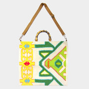 Wood Top Handle Aztec Patterned Tote/Crossbody Bag