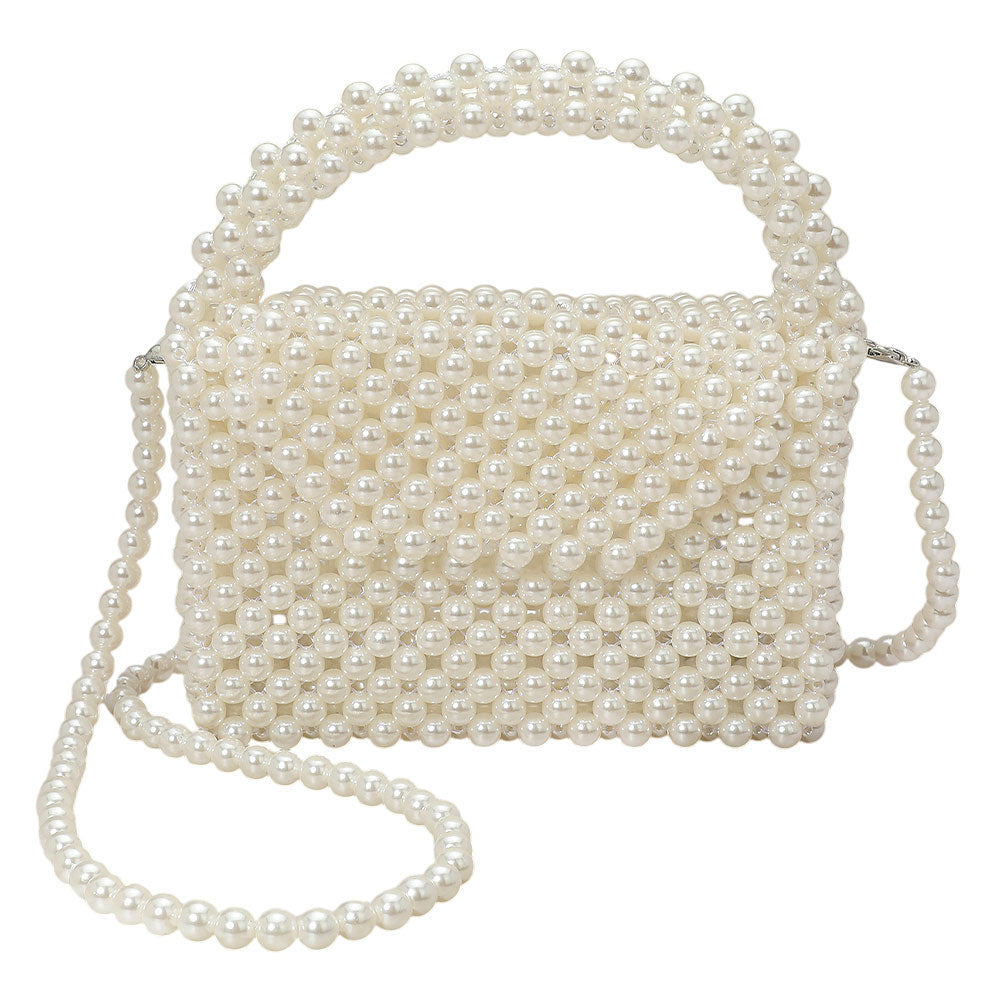 Pearl Beaded Top Handle Flap Hand Bag / Crossbody Bag