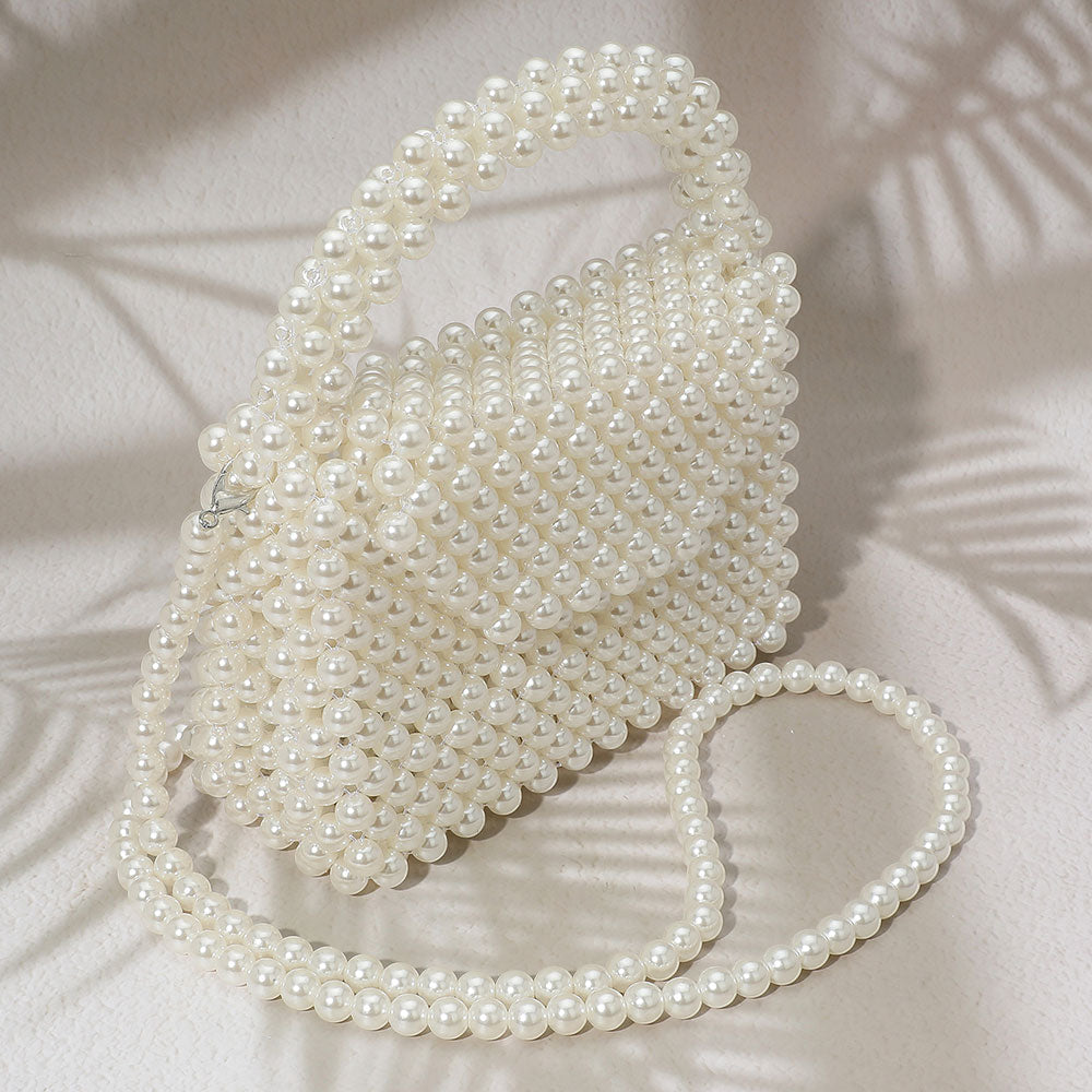 Pearl Beaded Top Handle Flap Hand Bag / Crossbody Bag