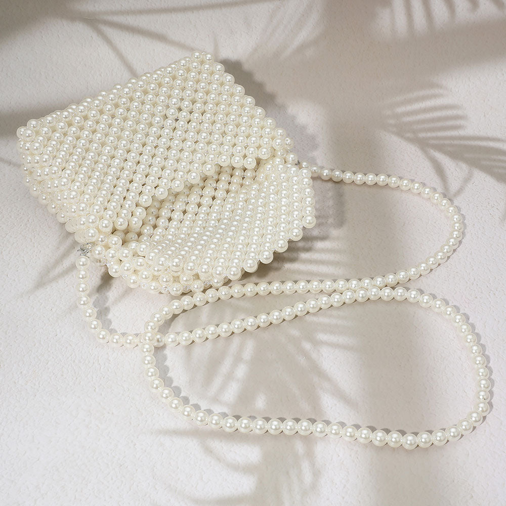 Pearl Beaded Top Handle Flap Hand Bag / Crossbody Bag