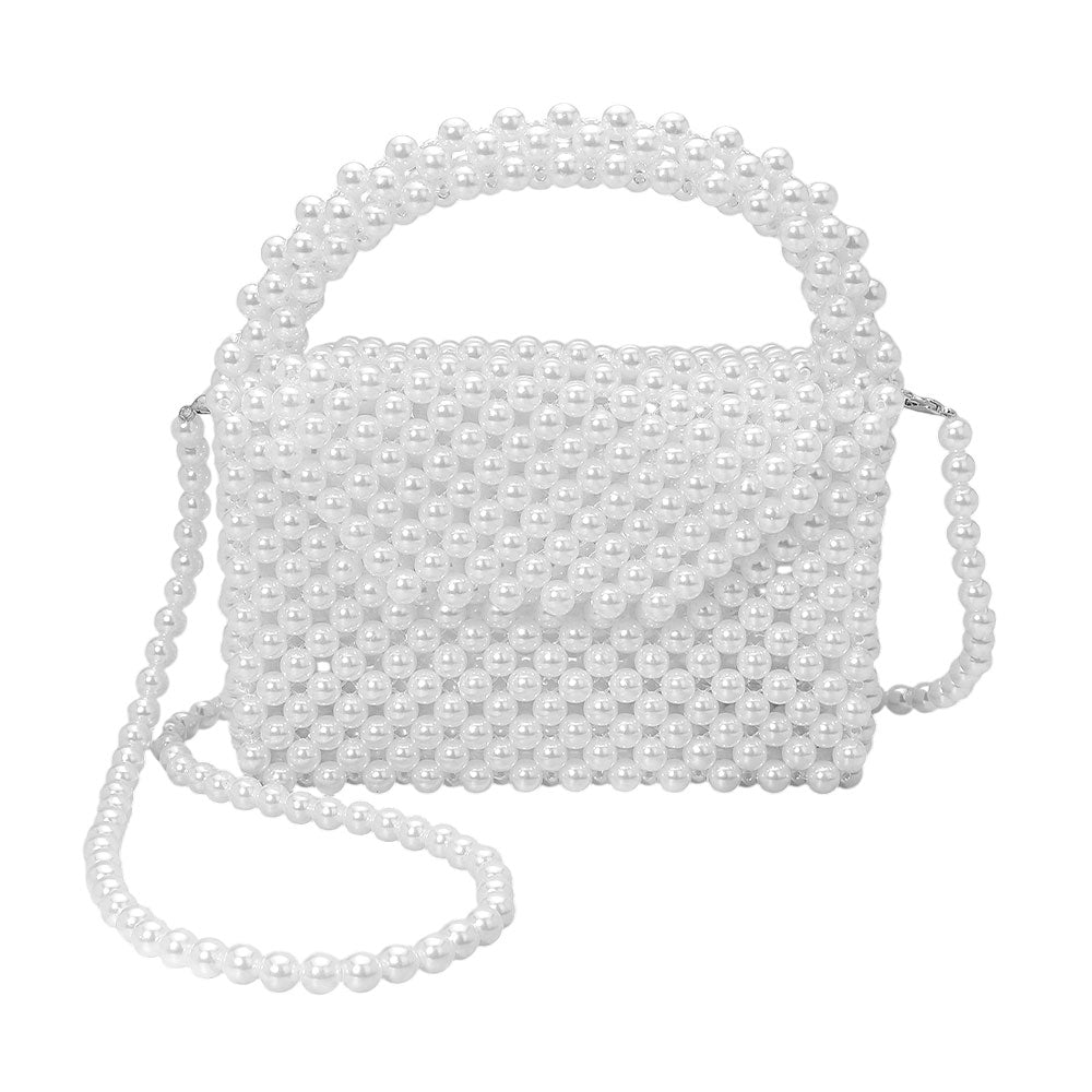 Pearl Beaded Top Handle Flap Hand Bag / Crossbody Bag