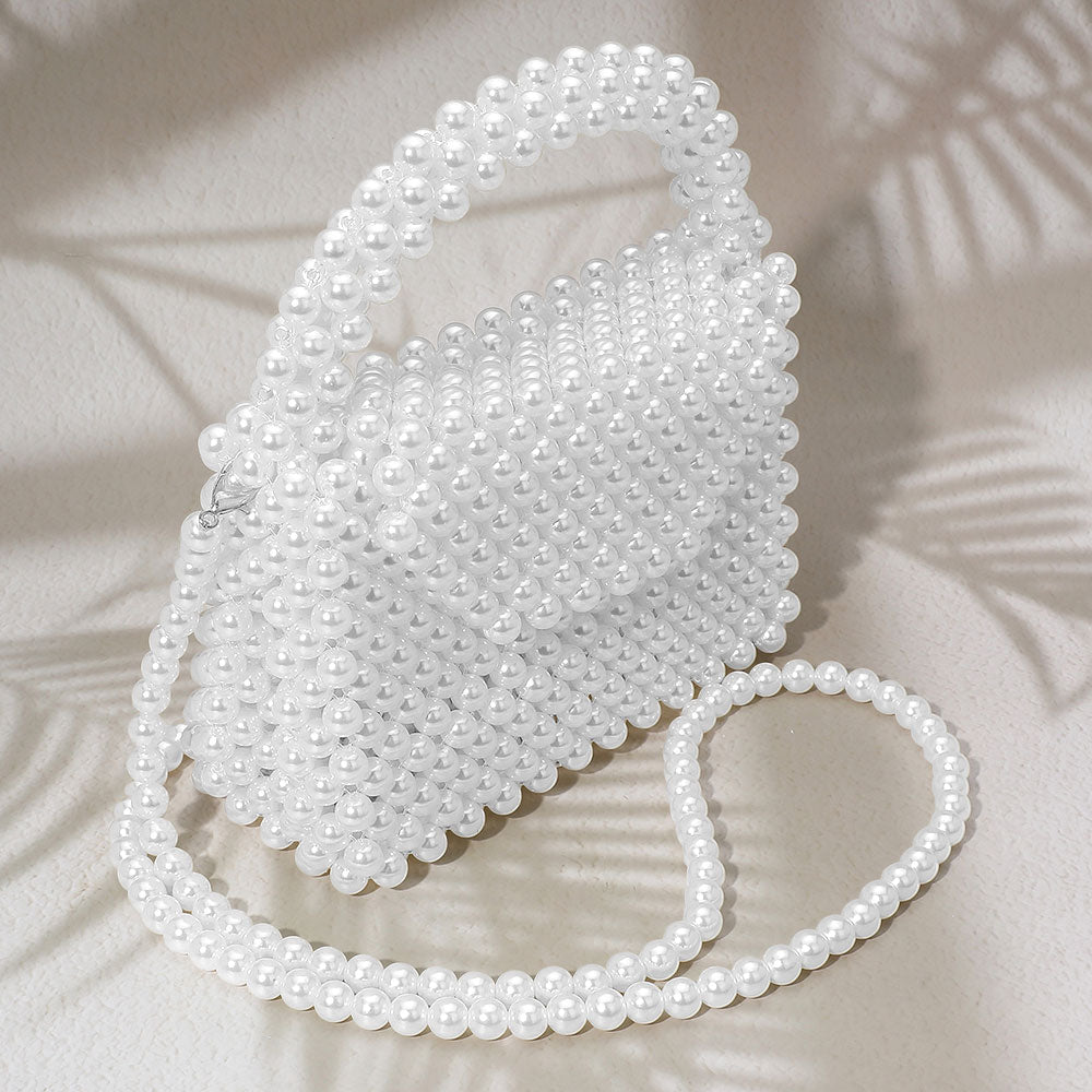 Pearl Beaded Top Handle Flap Hand Bag / Crossbody Bag