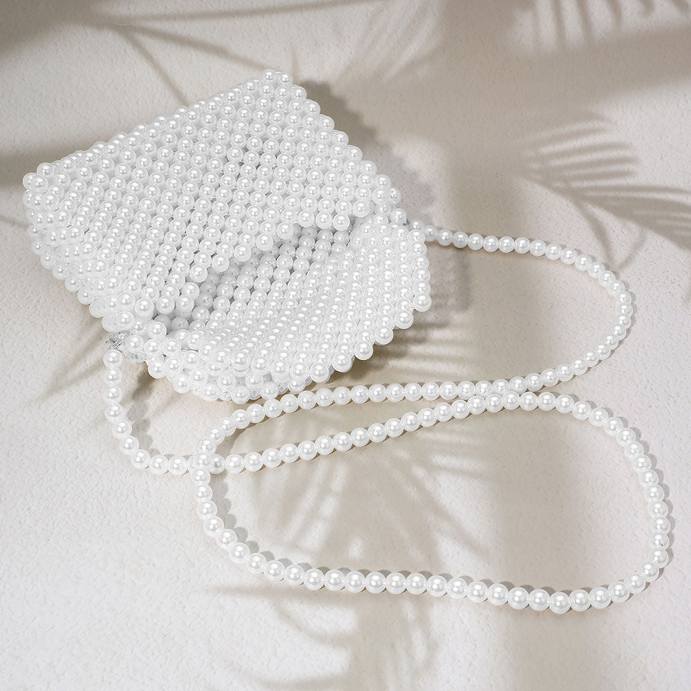 Pearl Beaded Top Handle Flap Hand Bag / Crossbody Bag