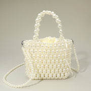 Pearl Beaded Top Handle Drawstring Pouch Handbag / Crossbody Bag