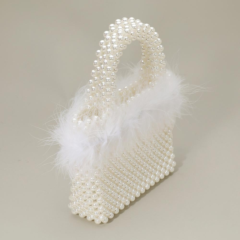 Feather Embellished Open Top Mini Tote Bag