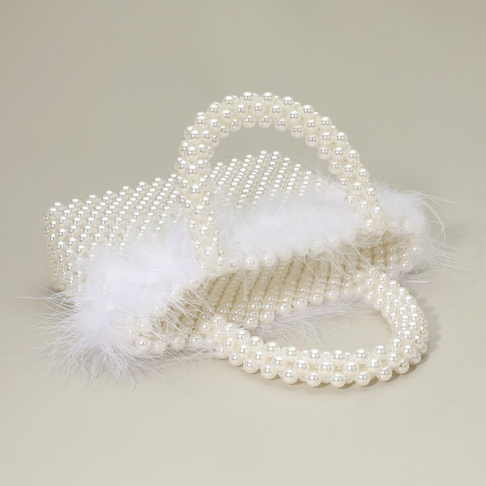 Feather Embellished Open Top Mini Tote Bag