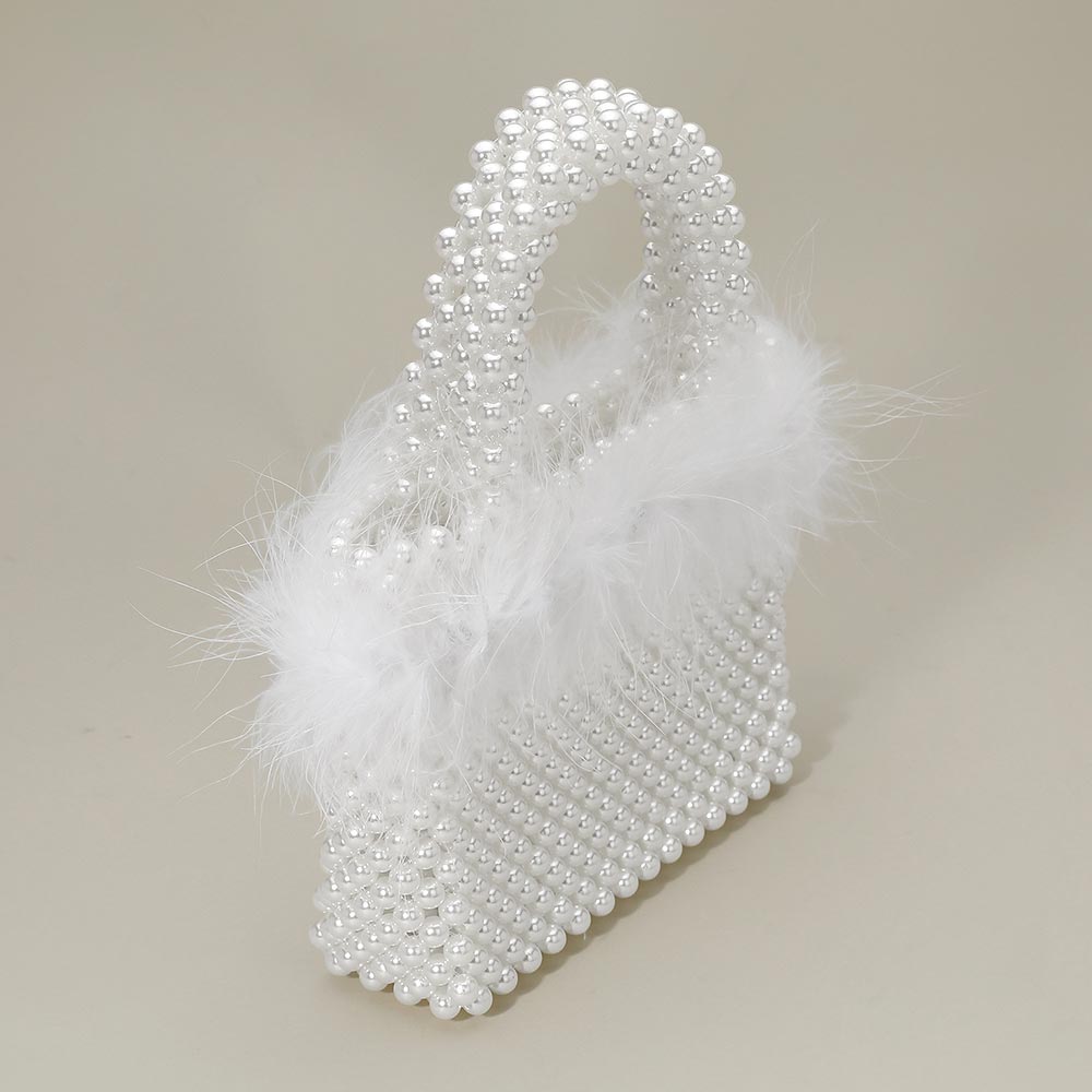 Feather Embellished Open Top Mini Tote Bag