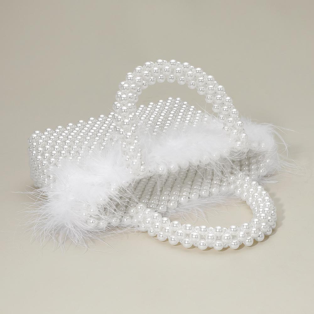 Feather Embellished Open Top Mini Tote Bag