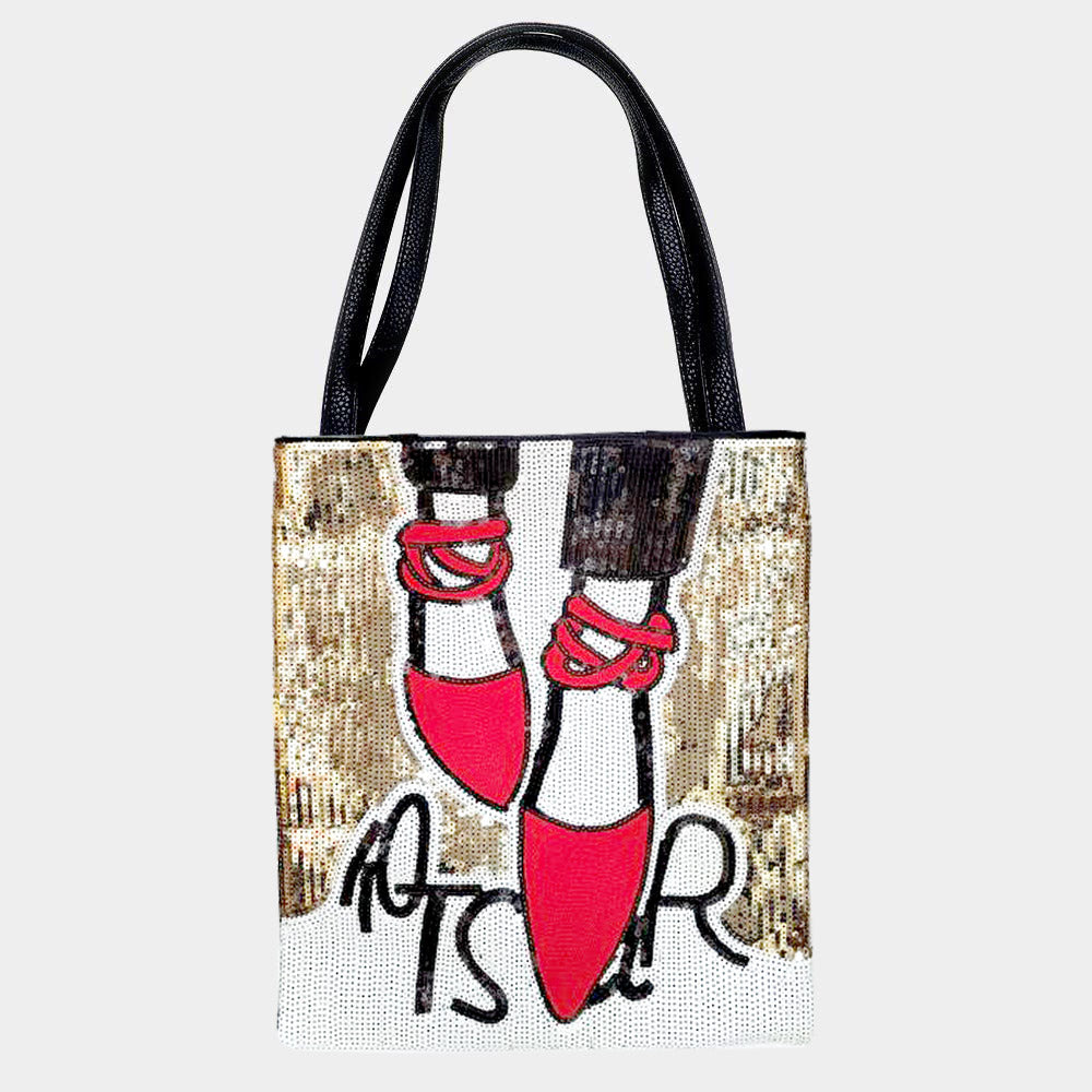 Stiletto Heel Sequin Faux Leather Shoulder Bag