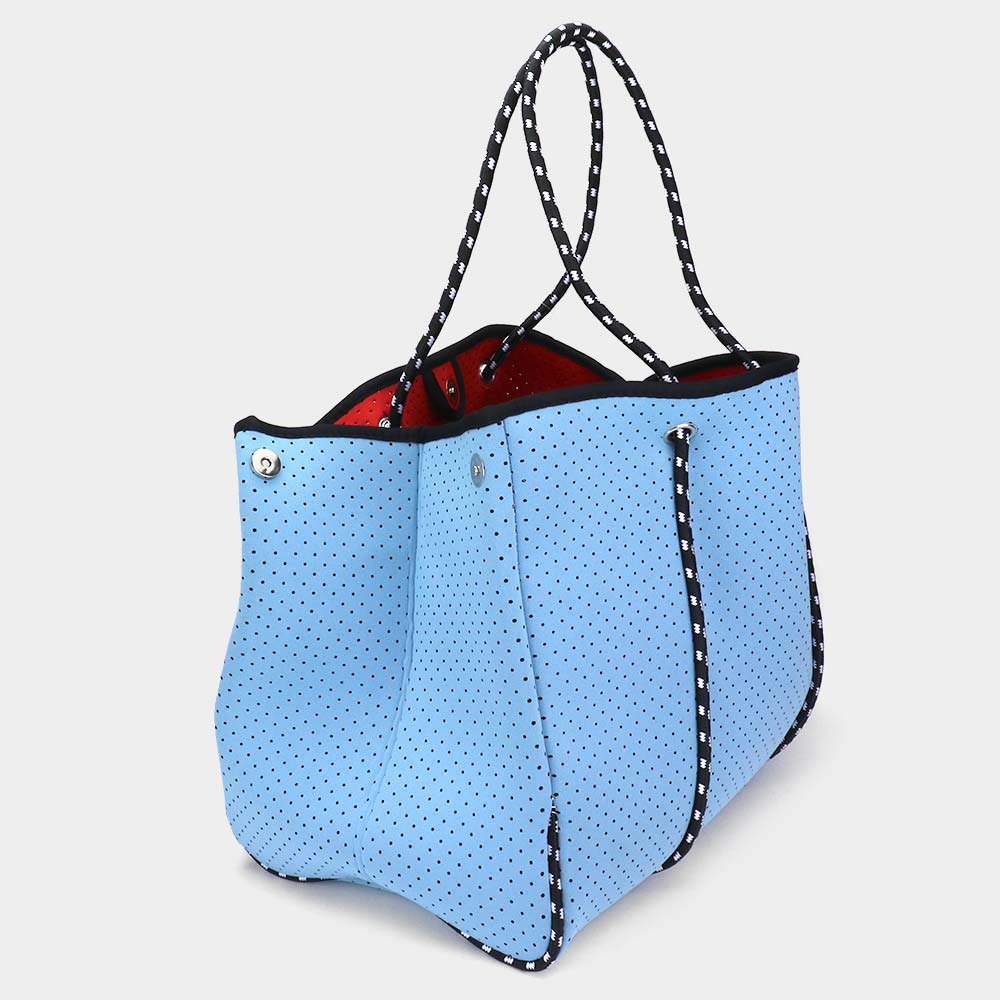 2PCS - Color Block Accented Solid Beach Tote Bag and Mini Pouch Bag Set
