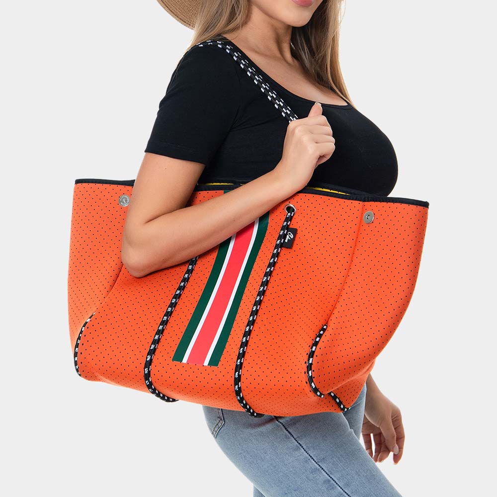 2PCS - Color Block Accented Solid Beach Tote Bag and Mini Pouch Bag Set