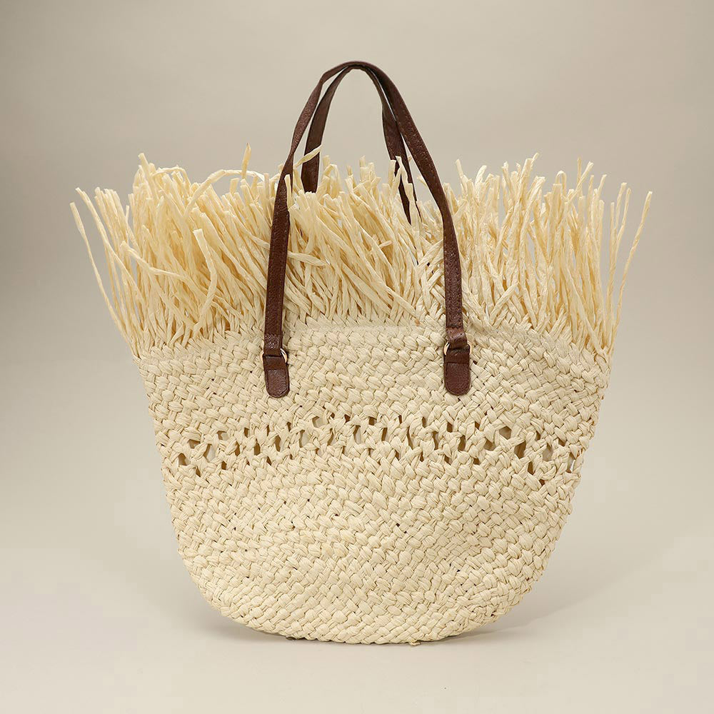 Woven Raffia Fringe Handbag / Tote Bag