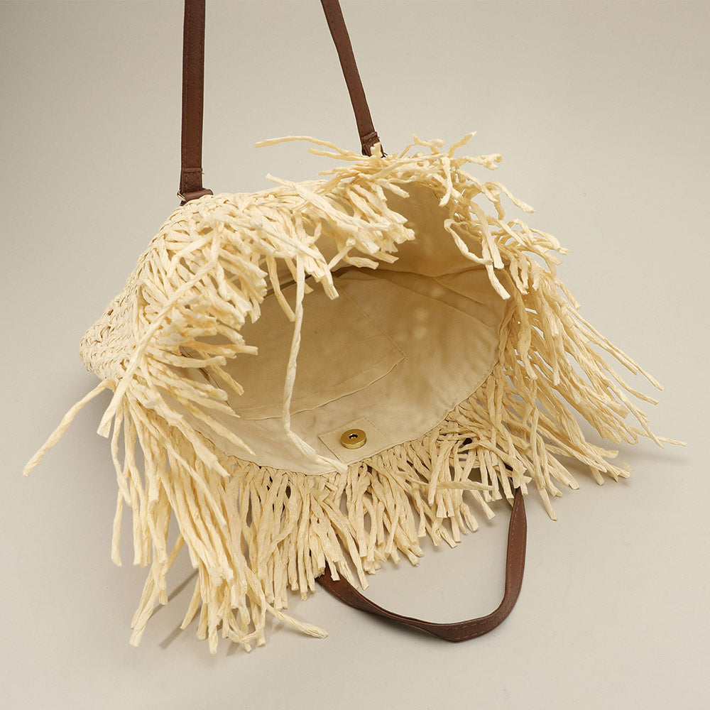 Woven Raffia Fringe Handbag / Tote Bag