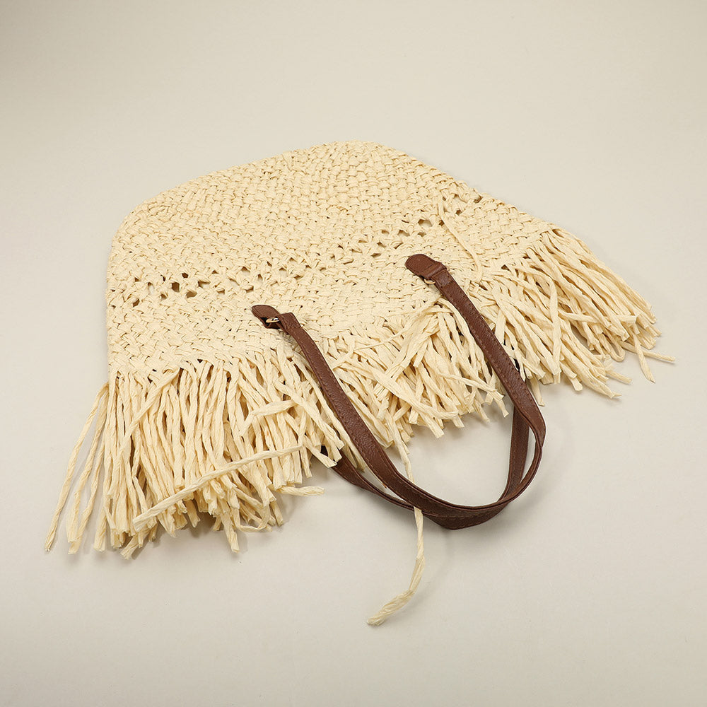 Woven Raffia Fringe Handbag / Tote Bag