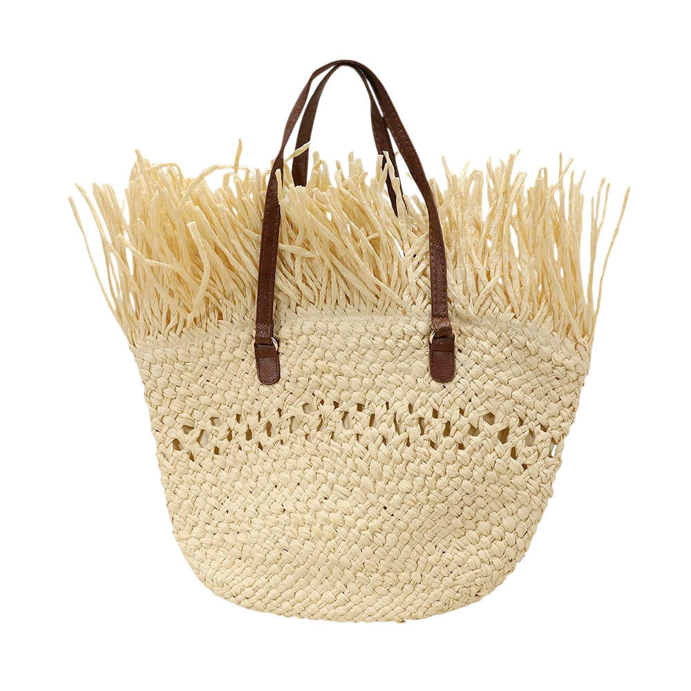 Woven Raffia Fringe Handbag / Tote Bag