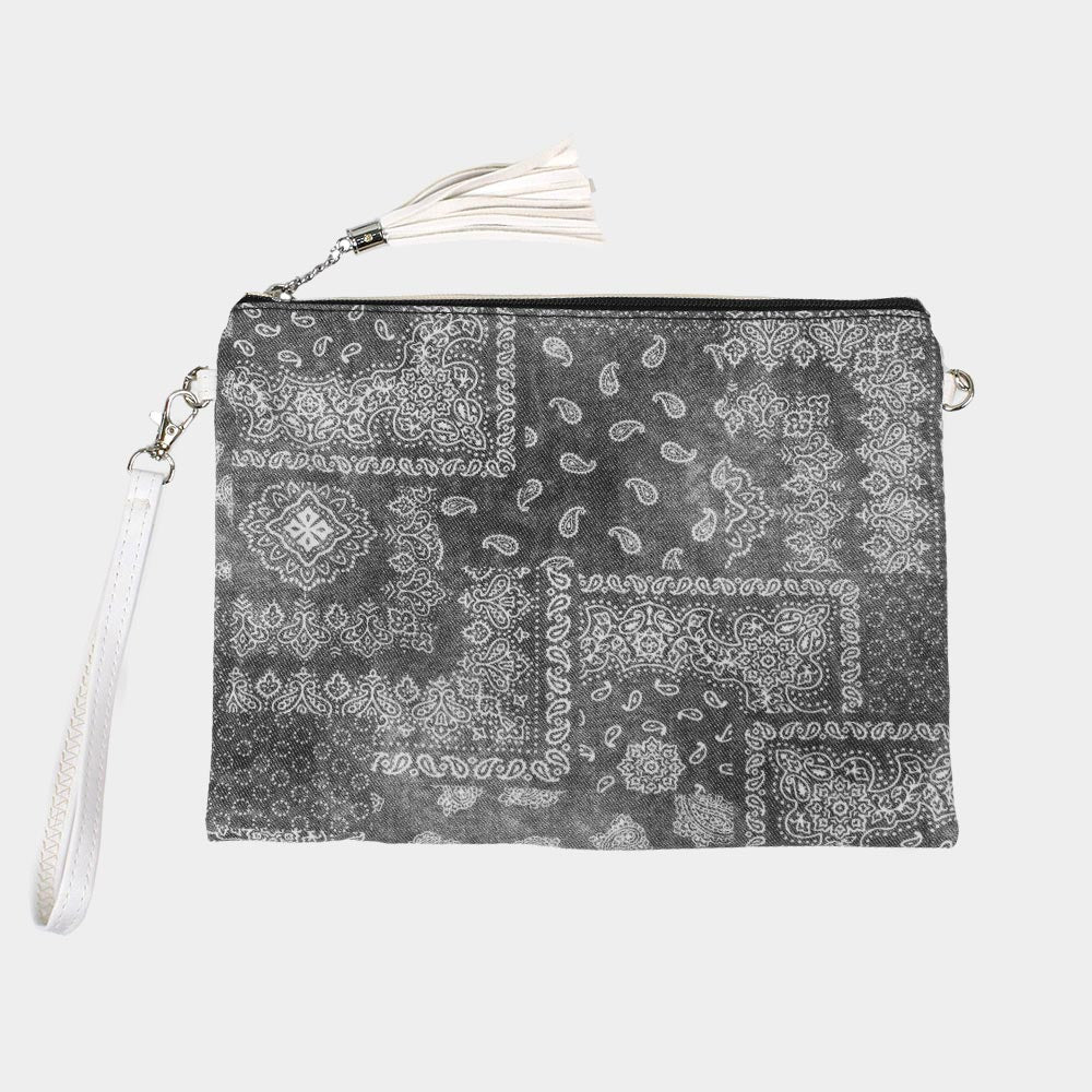 Paisley Patterned Wristlet Clutch / Crossbody Bag