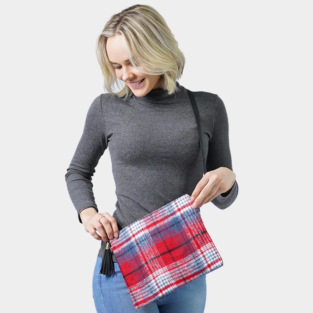 Plaid Check Crossbody Clutch Bag