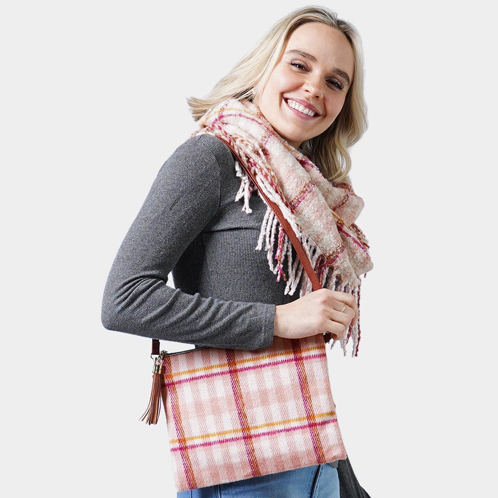 Plaid Check Crossbody Clutch Bag
