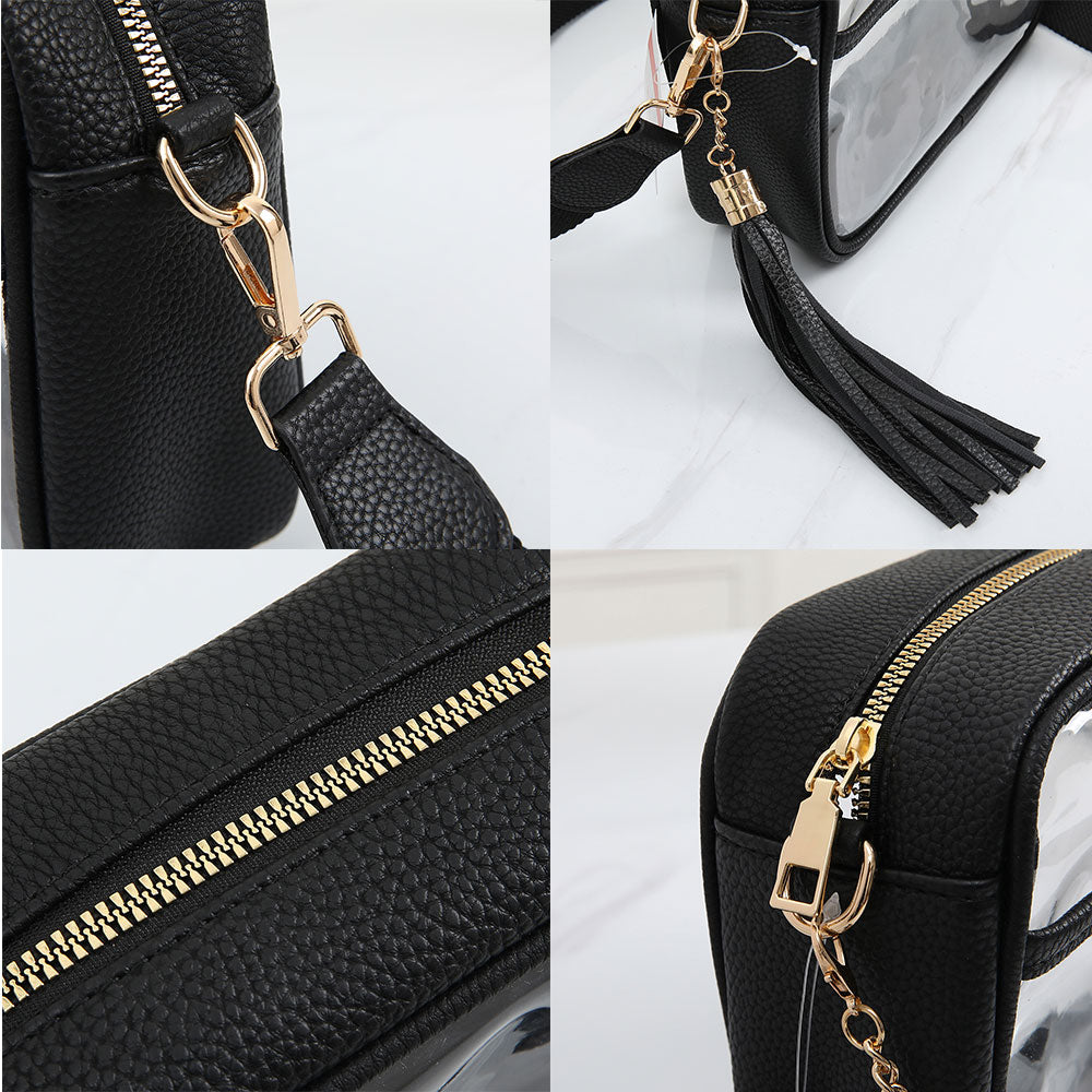 Faux Leather Transparent Rectangular Crossbody Bag