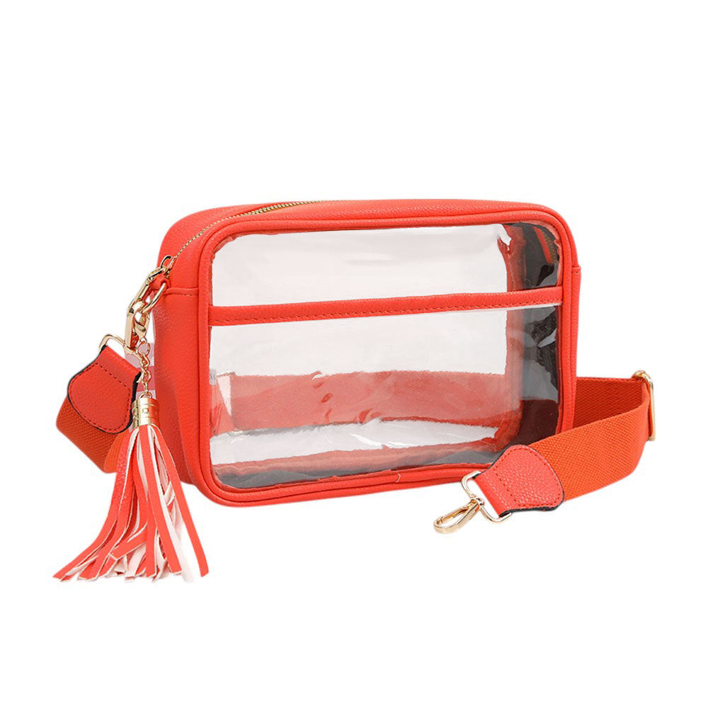 Faux Leather Transparent Rectangular Crossbody Bag
